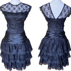 Gunne Sax Vtg Lace Tier Ruffle Dress Coquette Romantic Whimsigoth Cocktail 5 USA